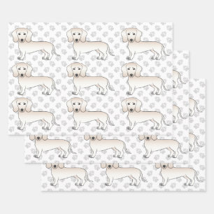 Cream Smooth Coat Dachshund Cartoon Dog Patroon Inpakpapier Vel