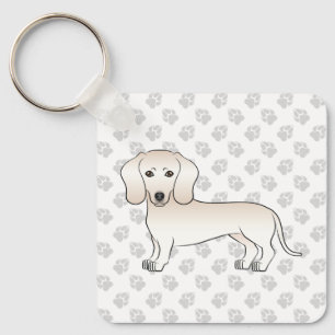 Cream Smooth Coat Dachshund Cartoon Dog with Paws Sleutelhanger