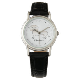 Cream Smooth Coat Dachshund Cartoon Hond & Naam Horloge