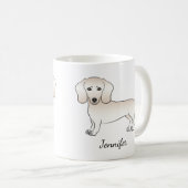 Cream Smooth Coat Dachshund-tekenfilm met naam Koffiemok (Voorkant rechts)