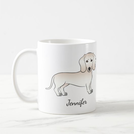 Cream Smooth Coat Dachshund-tekenfilm met naam Koffiemok (Links)