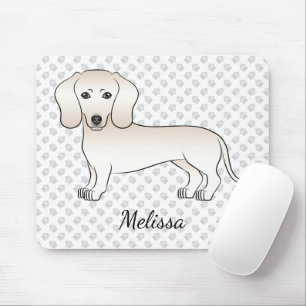 Cream Smooth Coat Dachshund-tekenfilm met naam Muismat