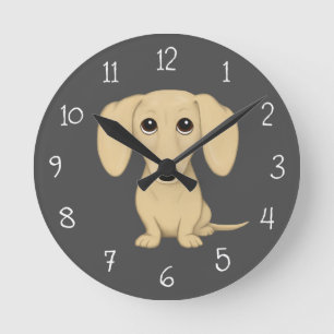 Cream Smooth Coated Dachshund Cartoon Dog Ronde Klok