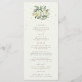 Cream Snowberry+Eucalyptus 4 gangen Bruiloft Flat Menu (Voorkant)