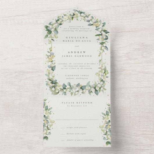 Cream Snowberry + Eucalyptus bruiloft alleen recep All In One Uitnodiging (Binnen)