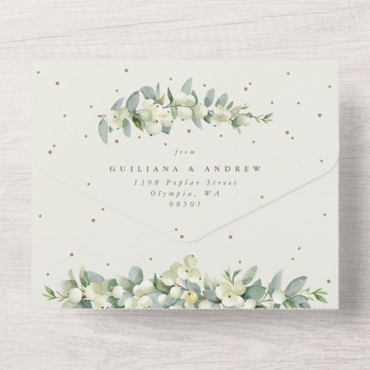 Cream Snowberry + Eucalyptus bruiloft alleen recep All In One Uitnodiging (Achterkant)