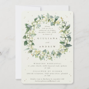 Cream Snowberry + Eucalyptus bruiloft repetitie Kaart