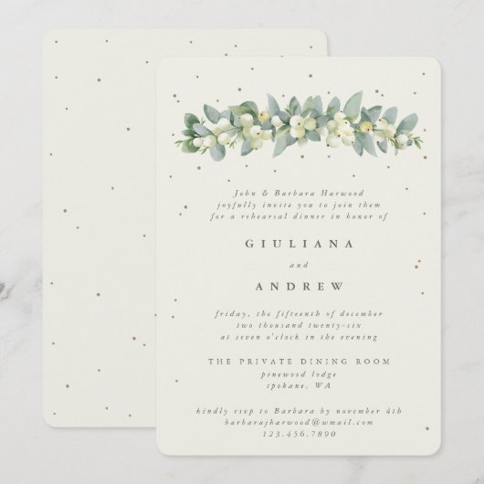 Cream Snowberry + Eucalyptus bruiloft repetitie Kaart (Voorkant / Achterkant)