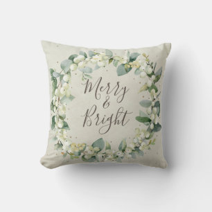 Cream Snowberry + Eucalyptus kerstmis Kussen
