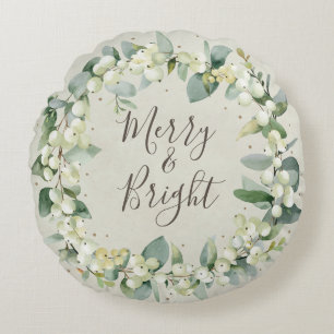 Cream Snowberry + Eucalyptus kerstmis Rond Kussen