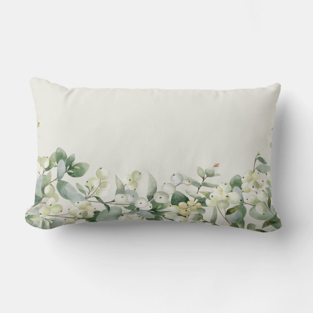 Cream Snowberry + Eucalyptus Winter/Kerstmis Kussen (Voorkant)