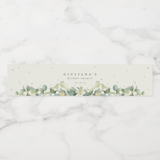 Cream Snowberry+Eucalyptus Winter Vrijgezellenfees Waterfles Etiket (Enkel label)