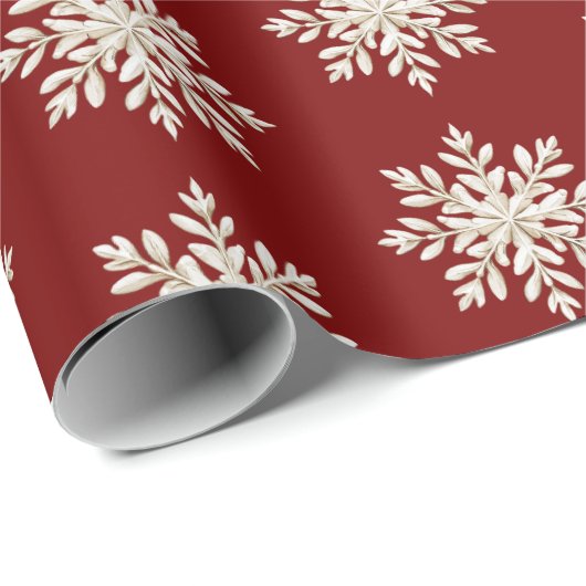 Cream Snowflake Red Christmas Cadeaupapier (Rol Hoek)