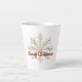 Cream Snowflake Red Merry Christmas Latte Mok (Voorkant)