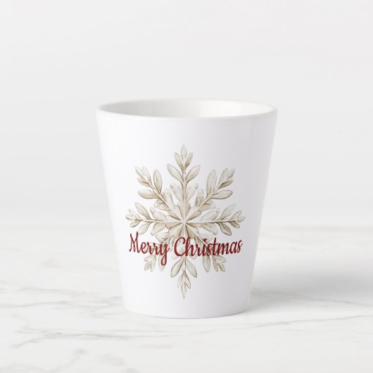 Cream Snowflake Red Merry Christmas Latte Mok (Voorkant)