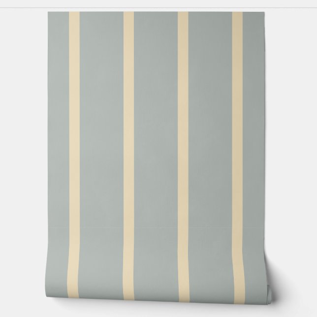Cream Stripes Vertical Pattern Dusty Blue Behang (Afrollen)