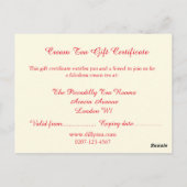 Cream Tea Cadeaubon Briefkaart (Achterkant)