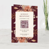 Cream Terracotta Floral QR Code Burgundy Wedding (Achterkant)