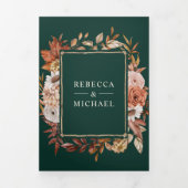 Cream Terracotta Floral QR Code Emerald Wedding Drieluik Uitnodiging (Cover)