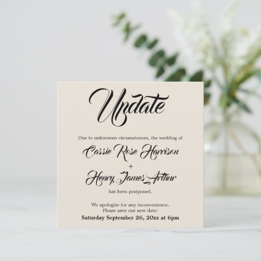 Cream uitgesteld bruiloft update aankondiging (Staand voorkant)