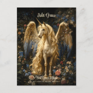  Cream Unicorn Pegasus Floral Fantasy Briefkaart