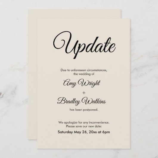 Cream Update uitgesteld huwelijksaankondiging Kaart (Voorkant / Achterkant)