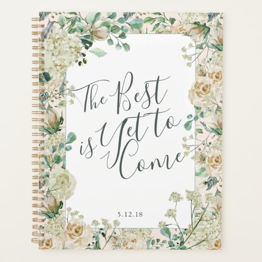 Cream  Waterverf Floral Wedding Journal Planner (Voorkant)