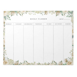 Cream Waterverf Floral Weekly Planner Notitieblok