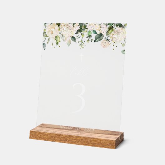 Cream White Flowers, Boho, Baptism Table Numbers (Angle)