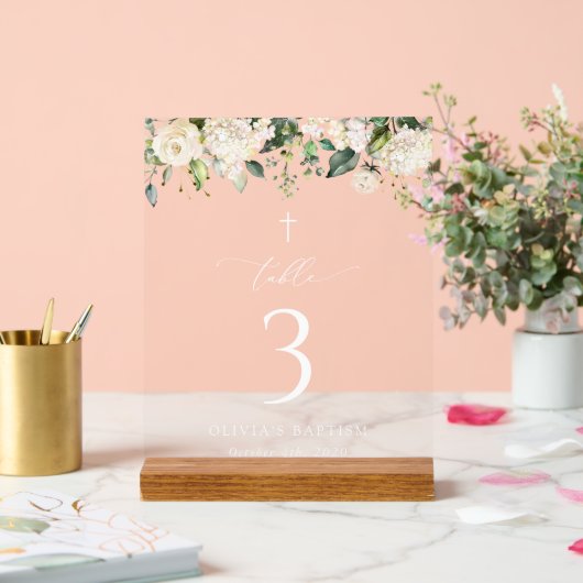 Cream White Flowers, Boho, Baptism Table Numbers (Mariage)