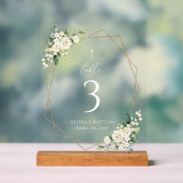 Cream White Flowers, Boho, Baptism Table Numbers Acryl Bord