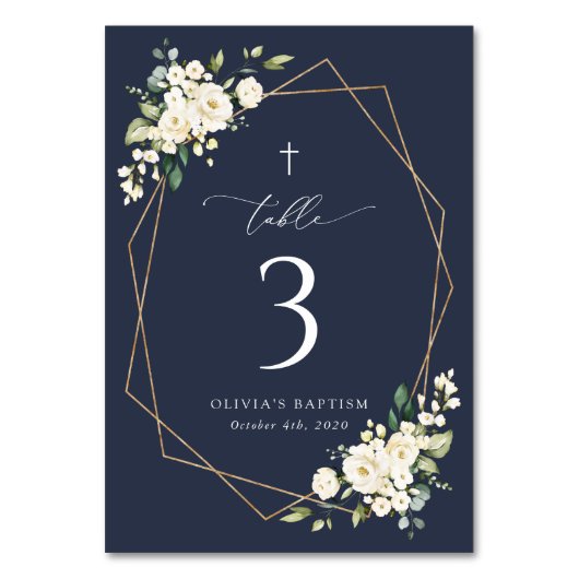 Cream White Flowers, Boho, Baptism Table Numbers Kaart (Voorkant)