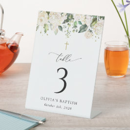 Cream White Flowers, Boho, Baptism Table Numbers Reclamebord Met Voetstuk