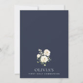 Cream White Flowers, Boho, First Holy Communion Kaart (Achterkant)