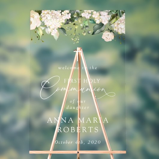 Cream White Flowers, First Holy Communion Welcome (Neutre)