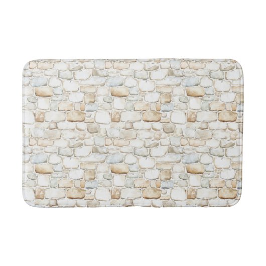 Cream White Grey Faux Stones   Badmat (Voorkant)