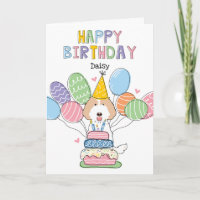 Cream White Labradoodle Dog Happy Birthday Kaart
