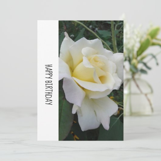 Cream White Rose Birthday Kaart (Staand voorkant)