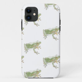 Cream White Sage Green Waterverf Frog Pattern iPhone 11 Hoesje