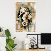 Cream & White Seahorse Abstract Poster (Thuiskantoor)