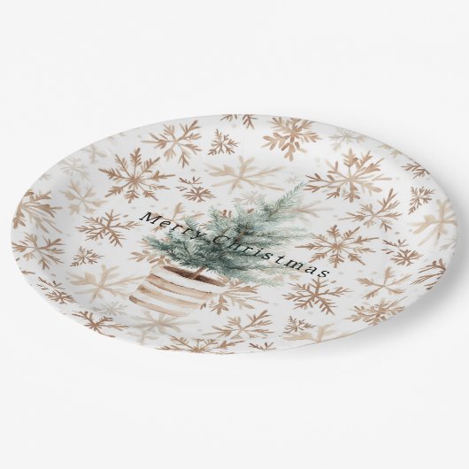 Cream White Snowflakes Christmas Tree Papieren Bordje (Gekanteld)