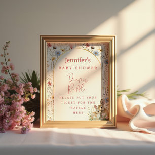 Cream Wilde Bloem Konijn Rustieke Luier Raffle Poster