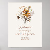 Cream Wildflower Boho Fall Wedding Welkom Poster (Voorkant)