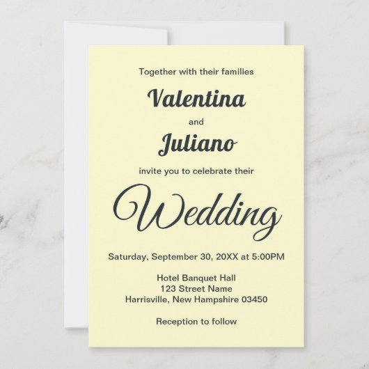 Cream With Slate Text Wedding Invitation (Devant)
