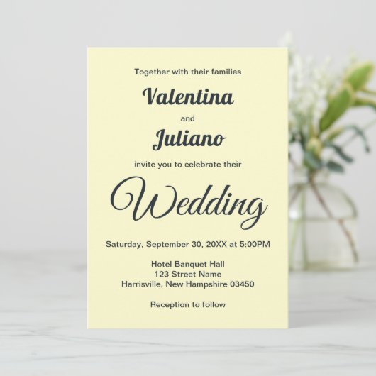 Cream With Slate Text Wedding Invitation (Debout devant)