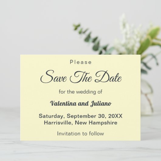 Cream With Slate Text Wedding Save The Date (Debout devant)