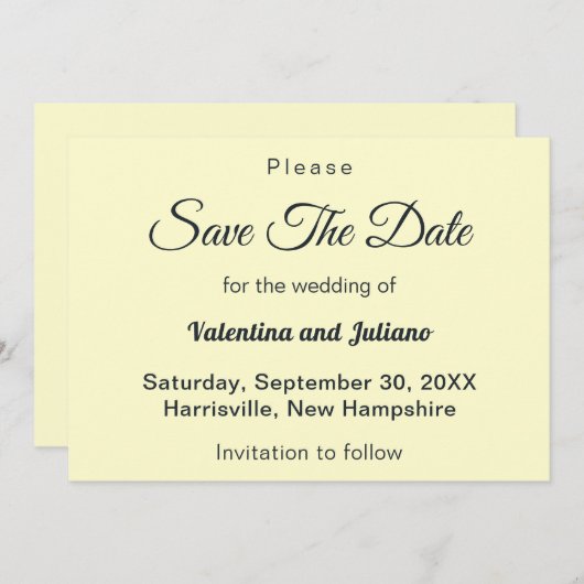 Cream With Slate Typography Wedding Save The Date (Devant / Derrière)