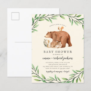 Cream Woodland Greenery Forest Animals Baby shower Uitnodiging Briefkaart