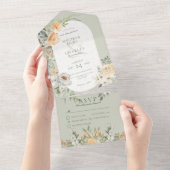 Cream & Yellow Boho Floral Sage Green Dinner All In One Uitnodiging (Afscheurbaar)