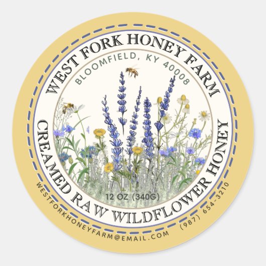 Creamed Wildflower Honey Label with bijen (Voorkant)